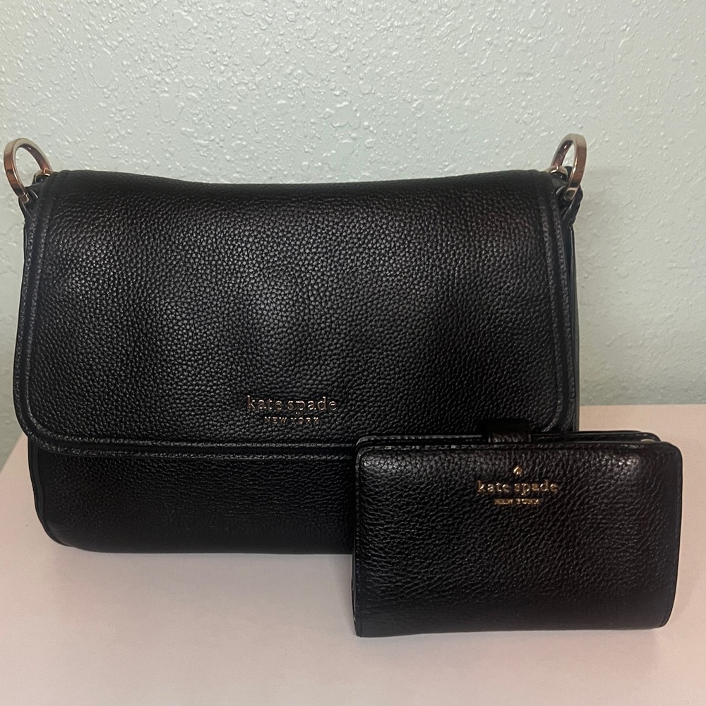 kate spade Hudson Pebbled Leather Convertible Flap Shoulder Bag with wallet